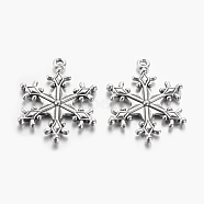 Zinc Tibetan Style Alloy Pendants, Snowflake Pendants, Charms for Christmas Day Gift Making, Lead Free & Cadmium Free & Nickel Free, Antique Silver, about 29mm long, 22mm wide, 3mm thick, hole: 2mm(TIBEP-12740-AS-FF)