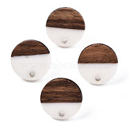 Opaque Resin & Walnut Wood Stud Earring Findings, with 304 Stainless Steel Pin, Flat Round, Creamy White, 15mm, Hole: 1.8mm, Pin: 0.7mm(X-MAK-N032-008A-B06)