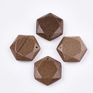 Synthetic Goldstone Pendants, Hexagon, 31.5x28x9~10mm, Hole: 1.5mm(G-S349-15)