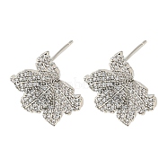 Brass with Cubic Zirconia Stud Earring, Flower, Platinum, 19x18mm(EJEW-B035-46P)