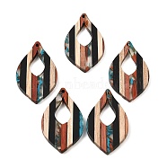 Transparent Resin & Walnut Wood Pendants, Leaf Charms, Colorful, 41.5x24x3mm, Hole: 2mm(X-RESI-E050-12)