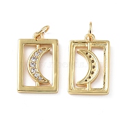 Brass Micro Pave Clear Cubic Zirconia Pendants, with Jump Rings, Rectangle with Moon Charms, Real 18K Gold Plated, 17x11x2mm, Hole: 3.8mm(KK-E068-VF316)