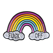 Creative Zinc Alloy Brooches, Enamel Lapel Pin, with Iron Butterfly Clutches or Rubber Clutches, Electrophoresis Black Color, Rainbow with Word Fuck Off, Colorful, 20x33mm, Pin: 1mm(JEWB-Q031-080)