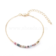 December Birthstone Natural Tourmaline Beaded Bracelets, with Brass Cable Chains, Faceted Round, Golden, 7-1/4 inch(18.5cm)(BJEW-JB06092-12)