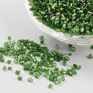 11/0 Two Cut Glass Seed Beads, Hexagon, Silver Lined Round Hole, Green, Size: about 2.2mm in diameter, about 4500pcs/50g(X-CSDB27)