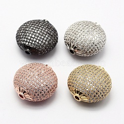 Long-Lasting Plated Brass Micro Pave Cubic Zirconia Beads, Flat Round, Mixed Color, 24.5x13.5mm, Hole: 3mm(KK-F720-16)