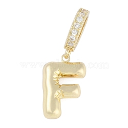 Brass Micro Pave Clear Cubic Zirconia Pendants, Long-Lasting Plated, letters, Letter F, 19x12x4.5mm, Hole: 8.5x5.5mm(KK-M289-01F-G)