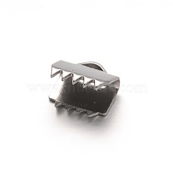 Tarnish Resistant 304 Stainless Steel Ribbon Crimp Ends, Rectangle, Stainless Steel Color, 6x6.5mm, Hole: 2.5x1.5mm(STAS-G130-11A)