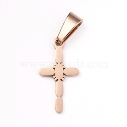 304 Stainless Steel Pendants, Cross, Rose Gold, 19.5x10x1.2mm, Hole: 3.5x7mm(STAS-Z018-02RG)