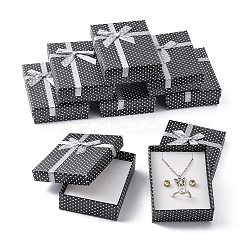 Cardboard Jewelry Set Boxes, with Bowknot Outside and Sponge Inside, for Necklaces and Pendants, Rectangle, Black, 90x70x30mm(CBOX-R012-9x7cm-4)