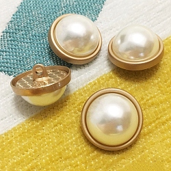 Alloy Shank Buttons, with Imitation Pearl Beads, 1-Hole, Half Round, Golden, 20mm(PW-WG7AF6A-08)