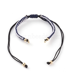 Adjustable Nylon Thread Braided Bracelet Making, with Golden Plated Brass Beads and 304 Stainless Steel Jump Rings, Prussian Blue, 4-3/8 inch(11cm)~12-1/4 inch(31cm)(AJEW-JB00857-04)
