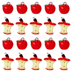 40Pcs 2 Styles Teachers' Day Resin Pendants, Apple & Apple Core Charms, with Platinum Tone Iron Loops, Red, 15~32x15~22x12~20mm, Hole: 1.8~2mm, 20pcs/style(RESI-DC0001-17)