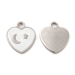 304 Stainless Steel Enamel Pendants, Heart with Moon & Star Charm, Stainless Steel Color, 11x10x1mm, Hole: 1.6mm(STAS-M308-12P-03)