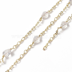Rack Plating Golden Brass Oval & Infinity Link Chains, with Glass Faceted Beaded, Unwelded, with Card Paper, Clear, 15.5~16.5x5~6x5~6mm(CHC-C026-21)