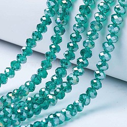 Electroplate Glass Beads Strands, AB Color Plated, Faceted, Rondelle, Green, 2.3~2.7x2mm, Hole: 0.4mm, about 150~155pcs/strand, 12.60~12.99 inch(32~33cm)(EGLA-A044-T1mm-B18)