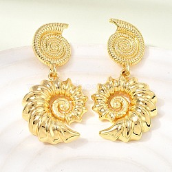 Brass Dangle Stud Earrings, Conch, Rack Plating, Long-Lasting Plated, Cadmium Free & Lead Free, Real 18K Gold Plated, 38.5x19.5mm(EJEW-D355-04G)