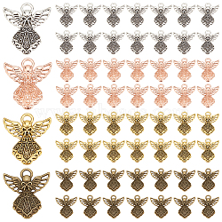 Elite 80Pcs 4 Colors Zinc Alloy Pendants, Angel, Mixed Color, 26x23x2mm, Hole: 2x3.5mm, 20pcs/color(FIND-PH0018-88)