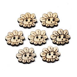 Laser Carved Buttons with 2-Hole, Wooden Buttons, Flower, BurlyWood, 16.5x19x3mm, Hole: 1.5mm(WOOD-Q030-86)