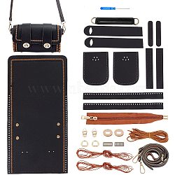 PU Leather Shoulder Bag Making Kits, Handmade Crossbody Bag, with Alloy Findings, Black, 36.1x18.9x0.6cm, Hole: 1.3mm(DIY-WH0302-78)