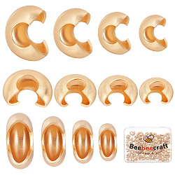 120Pcs 4 Style Brass Crimp Beads Covers, Cadmium Free & Lead Free, Golden, 4~7.5x3.5~7x2~5mm, Hole: 2~3mm, 30pcs/style(KK-BBC0004-51)