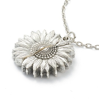 Openable Alloy Pendant Necklaces, with Cable Chains, Sunflower with Word You Are My Sunshine, Antique Silver, 20.08 inch(51cm)
