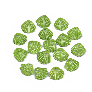 Spray Paint Freshwater Shell Charms, Shell, Lime Green, 10.5x10x1.5mm, Hole: 1.2mm