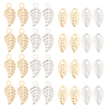 120Pcs 4 Style Brass Charms, Long-Lasting Plated, Leaf, Mixed Color, 7~9x4x0.2~1mm, Hole: 1mm, 30pcs/style