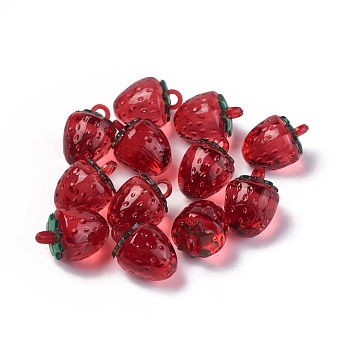 Transparent Korea Acrylic Pendants, Strawberry, Red, 18.8x13.5x13.5mm, Hole: 3mm