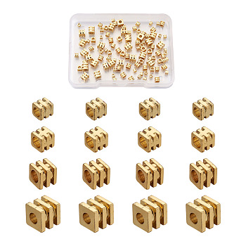 Brass Spacer Beads, Long-lasting Plated, Grooved Cube, Golden, 100pcs/box