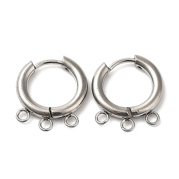 304 Stainless Steel Huggie Hoop Earring Findings, with 316 Surgical Stainless Steel Pin & 3-hole Loops, Stainless Steel Color, 16.5x16.5x2.5mm, Hole: 1.6~1.8mm
