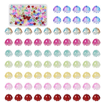 128Pcs 8 Colors Transparent Spray Painted Glass Beads, Flower, Mixed Color, 9x13x13mm, Hole: 1.6mm, 16Pcs/color