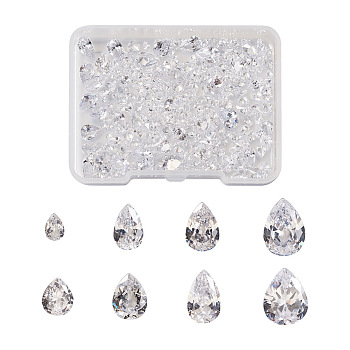 315Pcs 8 Style Teardrop-Shaped Cubic Zirconia Cabochons, Faceted & Point Back, Clear, 3~8x2~6x1.3~3mm, 315pcs//box