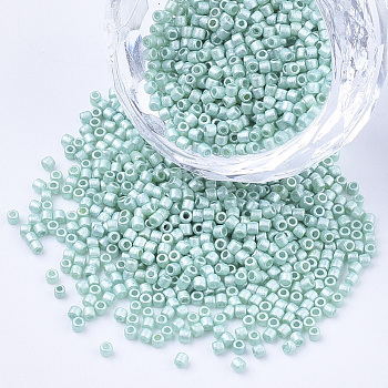 Pearlized Cylinder Seed Beads, Uniform Size, Aqua, 1.5~2x1~2mm, Hole: 0.8mm, about 4000pcs/bag, about 50g/bag
