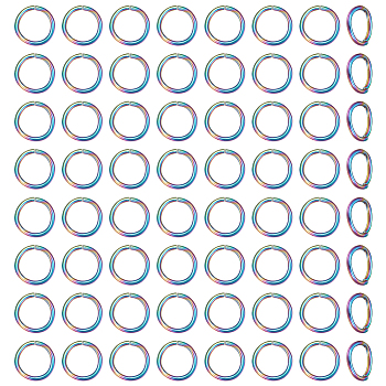 80Pcs 304 Stainless Steel Open Jump Rings, Round Ring, Rainbow Color, 18 Gauge, 10x1mm, Inner Diameter: 7mm