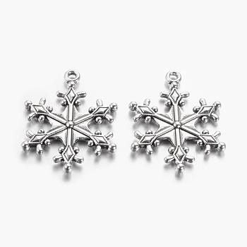Zinc Tibetan Style Alloy Pendants, Snowflake Pendants, Charms for Christmas Day Gift Making, Lead Free & Cadmium Free & Nickel Free, Antique Silver, about 29mm long, 22mm wide, 3mm thick, hole: 2mm