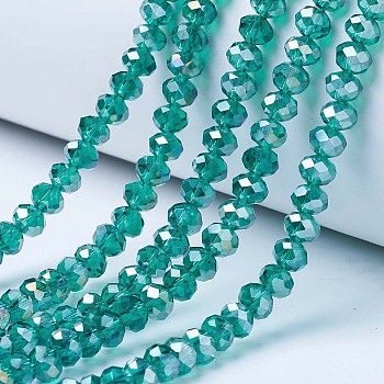 Electroplate Glass Beads Strands, AB Color Plated, Faceted, Rondelle, Green, 2.3~2.7x2mm, Hole: 0.4mm, about 150~155pcs/strand, 12.60~12.99 inch(32~33cm)