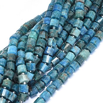 Natural Apatite Beads Strands, Faceted, Column, 7.5~8x6.5~7mm, Hole: 1.2mm, about 46pcs/strand, 15.6~15.9 inch(39.4~40.5cm)