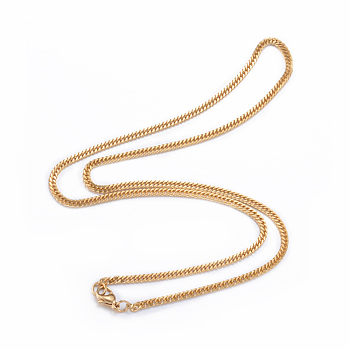 304 Stainless Steel Curb Chain Necklaces, with Lobster Claw Clasps, Golden, 19.7 inch(50cm), 2.5mm