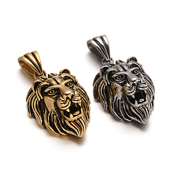 Lion 304 Stainless Steel Pendants, Mixed Color, 46x32x20.5mm, Hole: 13x6mm
