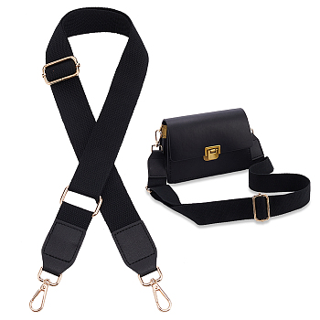 Cotton Adjustable Webbing Bag Straps, with Iron Swivel Clasp, Black, 80~130x3.8cm