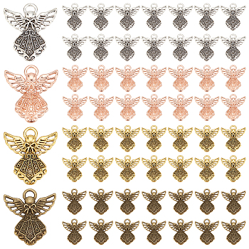 Elite 80Pcs 4 Colors Zinc Alloy Pendants, Angel, Mixed Color, 26x23x2mm, Hole: 2x3.5mm, 20pcs/color