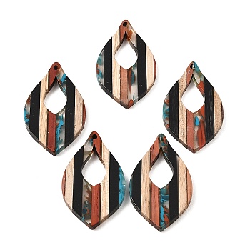 Transparent Resin & Walnut Wood Pendants, Leaf Charms, Colorful, 41.5x24x3mm, Hole: 2mm