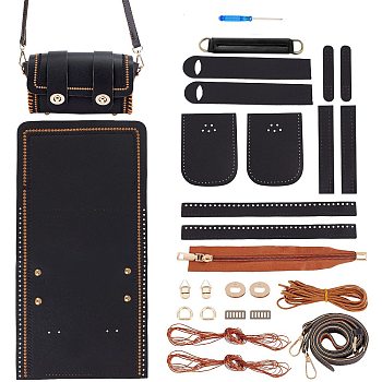 PU Leather Shoulder Bag Making Kits, Handmade Crossbody Bag, with Alloy Findings, Black, 36.1x18.9x0.6cm, Hole: 1.3mm