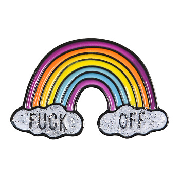 Creative Zinc Alloy Brooches, Enamel Lapel Pin, with Iron Butterfly Clutches or Rubber Clutches, Electrophoresis Black Color, Rainbow with Word Fuck Off, Colorful, 20x33mm, Pin: 1mm