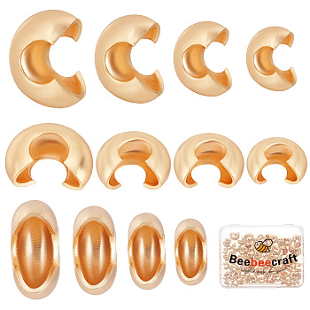 120Pcs 4 Style Brass Crimp Beads Covers, Cadmium Free & Lead Free, Golden, 4~7.5x3.5~7x2~5mm, Hole: 2~3mm, 30pcs/style