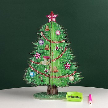 DIY Christmas Tree Display Decor Diamond Painting Kits, Including Plastic Board, Resin Rhinestones, Pen, Tray Plate and Glue Clay, Sea Green, 265x195mm