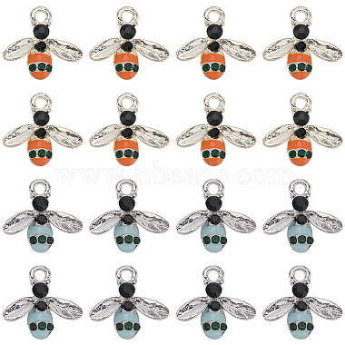 Platinum Mixed Color Bees Alloy Rhinestone+Enamel Pendants