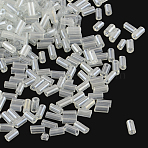 Pearlized Glass Bugle Beads, Transparent Colours Lustered, Clear, 4.5~5.5x2mm, Hole: 1mm, about 450g/bag, 20000pcs/bag(SEED-R010-101)