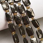 Natural Gold Pyrite/Golden Pyrite Beads Strands, Faceted, Rectangle, with Seed Beads, 14x10x6mm, Hole: 1.2mm, about 12pcs/strand, 8.23''(20.9cm)(G-F833-D01-01)